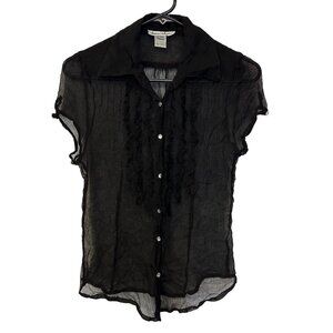 Y2K Sheer Short Sleeve Button Up Top Womens Small Black Whimsigoth Witchy